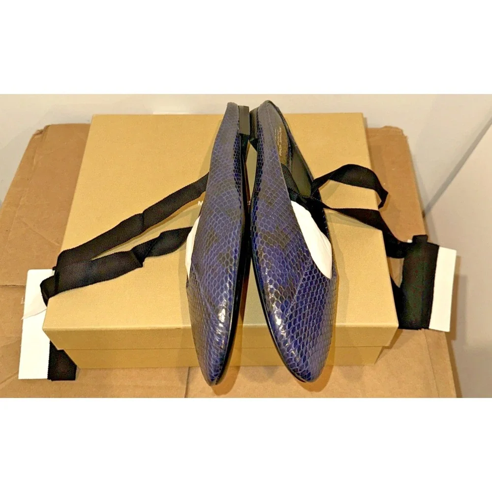 Michael Kors Collection Size IT 40/10 Maren Lace Ballet Flat Sapphire Snake Skin